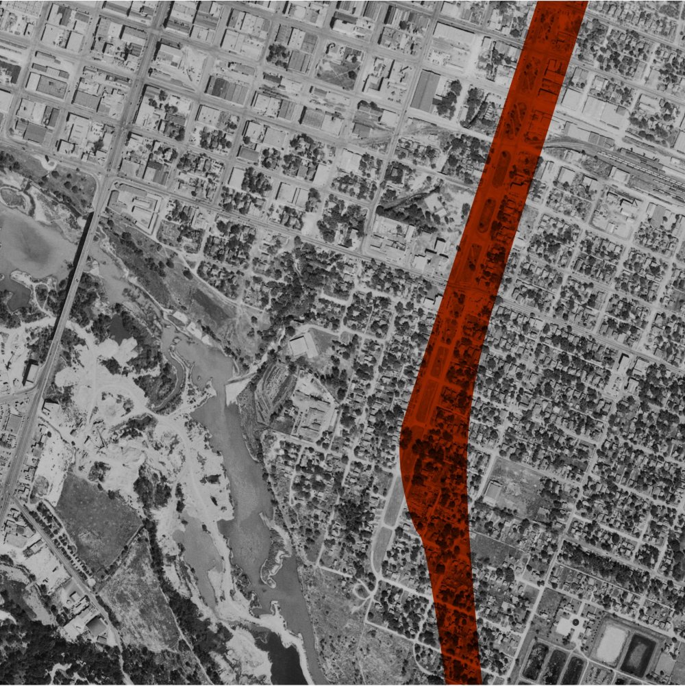 Right of way (ROW) taken for construction of I-35.